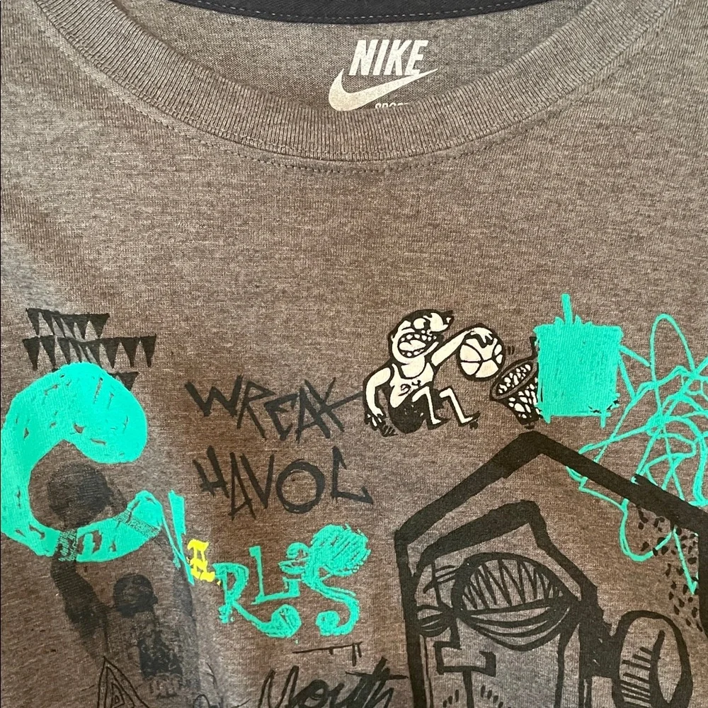 Nike Charcoal Vintage Tee with Teal and Black Graphics - Picture 2 of 14